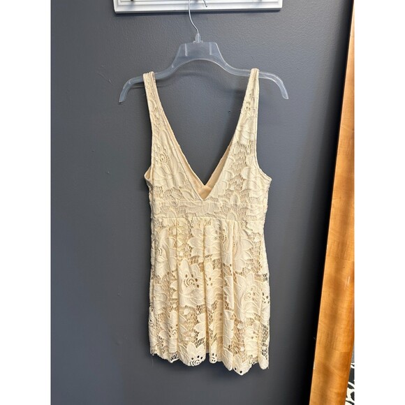 Free People Womens Size 10 Cream Mini Dress Lace Skater Boho Western Fit Flare - Picture 4 of 6